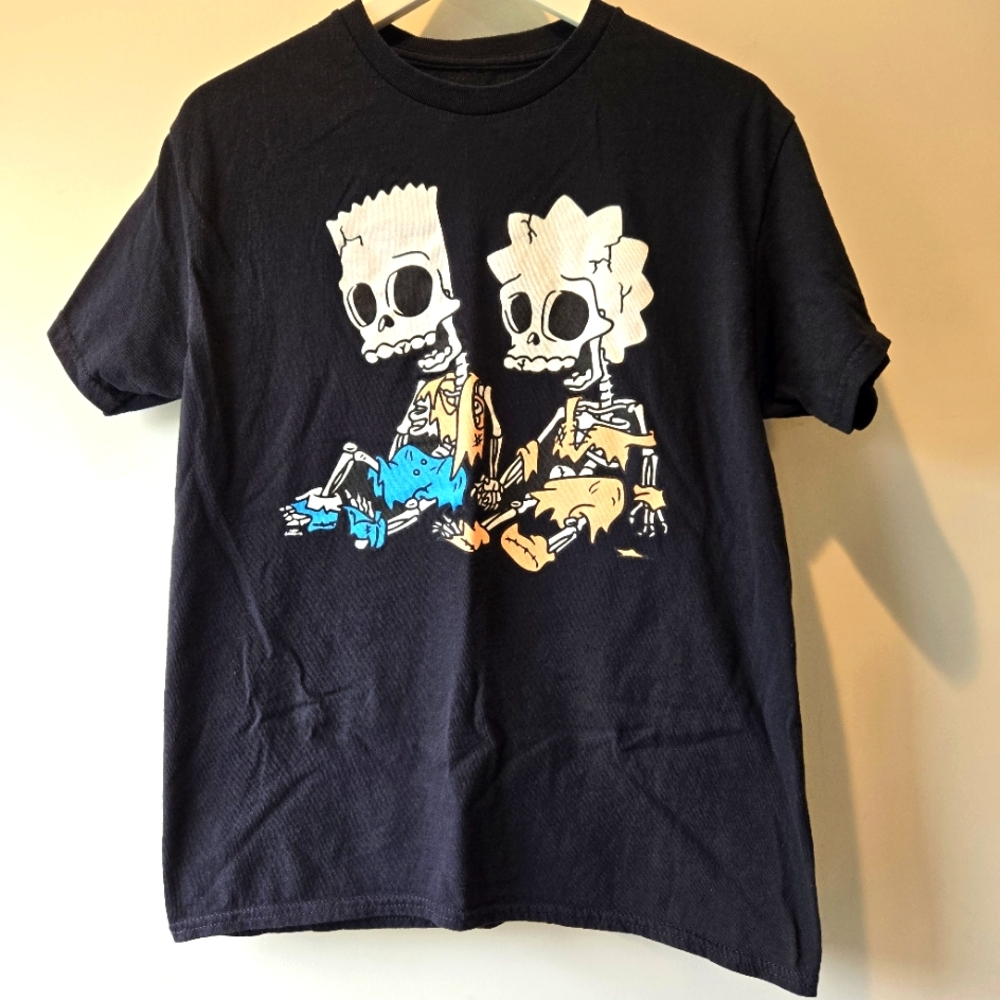 Simpsons Shirt Bart & Lisa Skeletons Treehouse Of Terror Tee Medium
